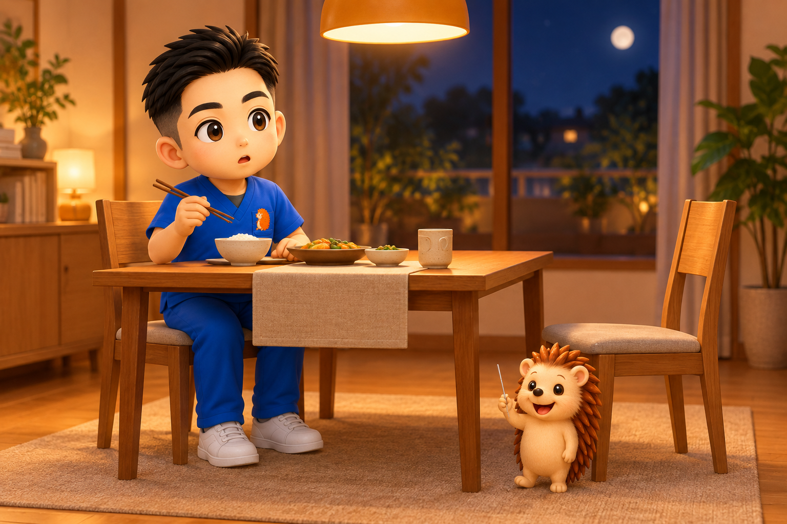 夜の食卓で箸を止めてはっとする院長