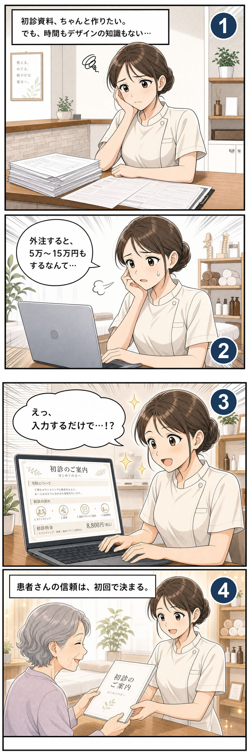初診資料を作りたいけど時間もデザインもない…AIテンプレで解決する治療家の漫画