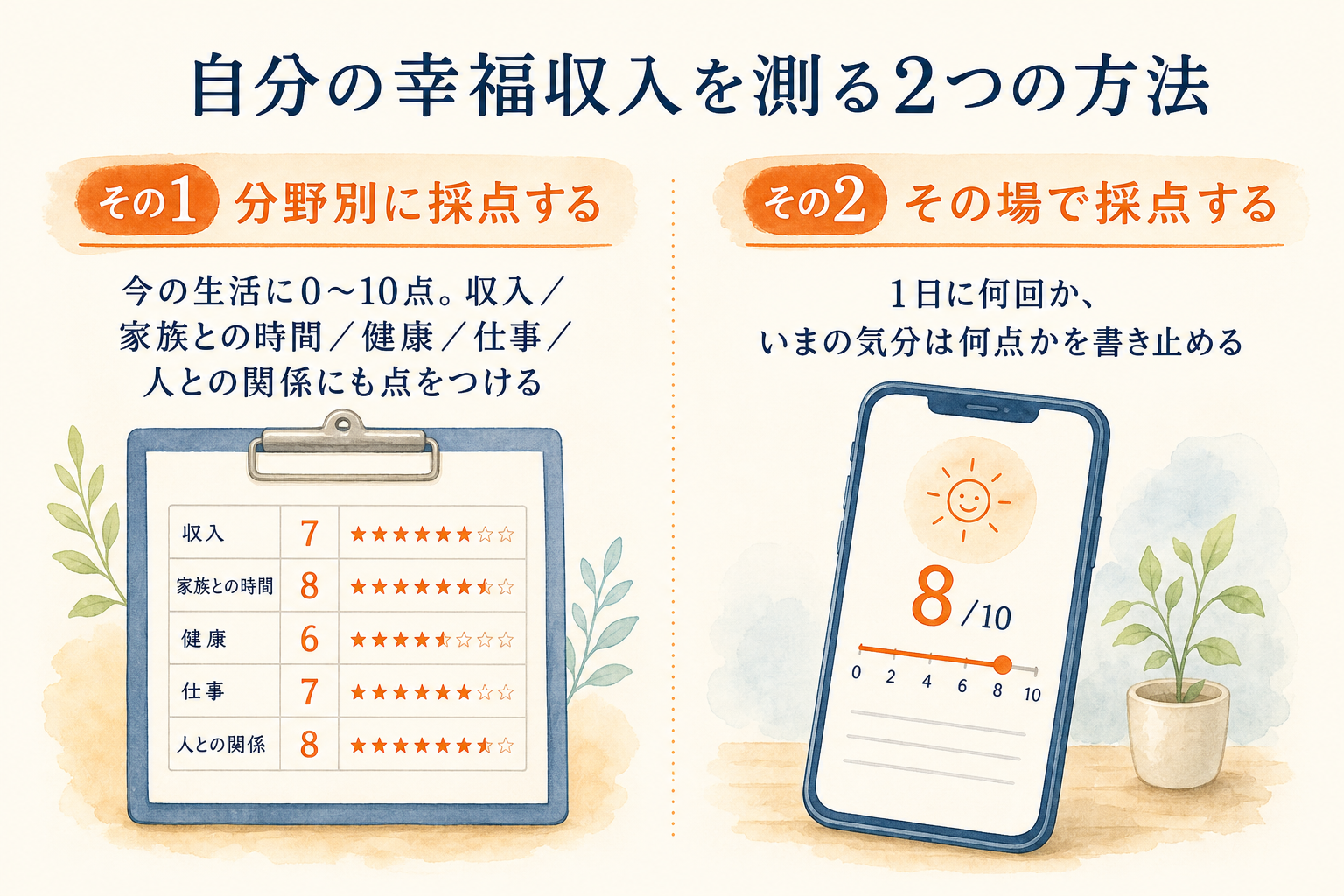 自分の幸福収入を測る2つの方法