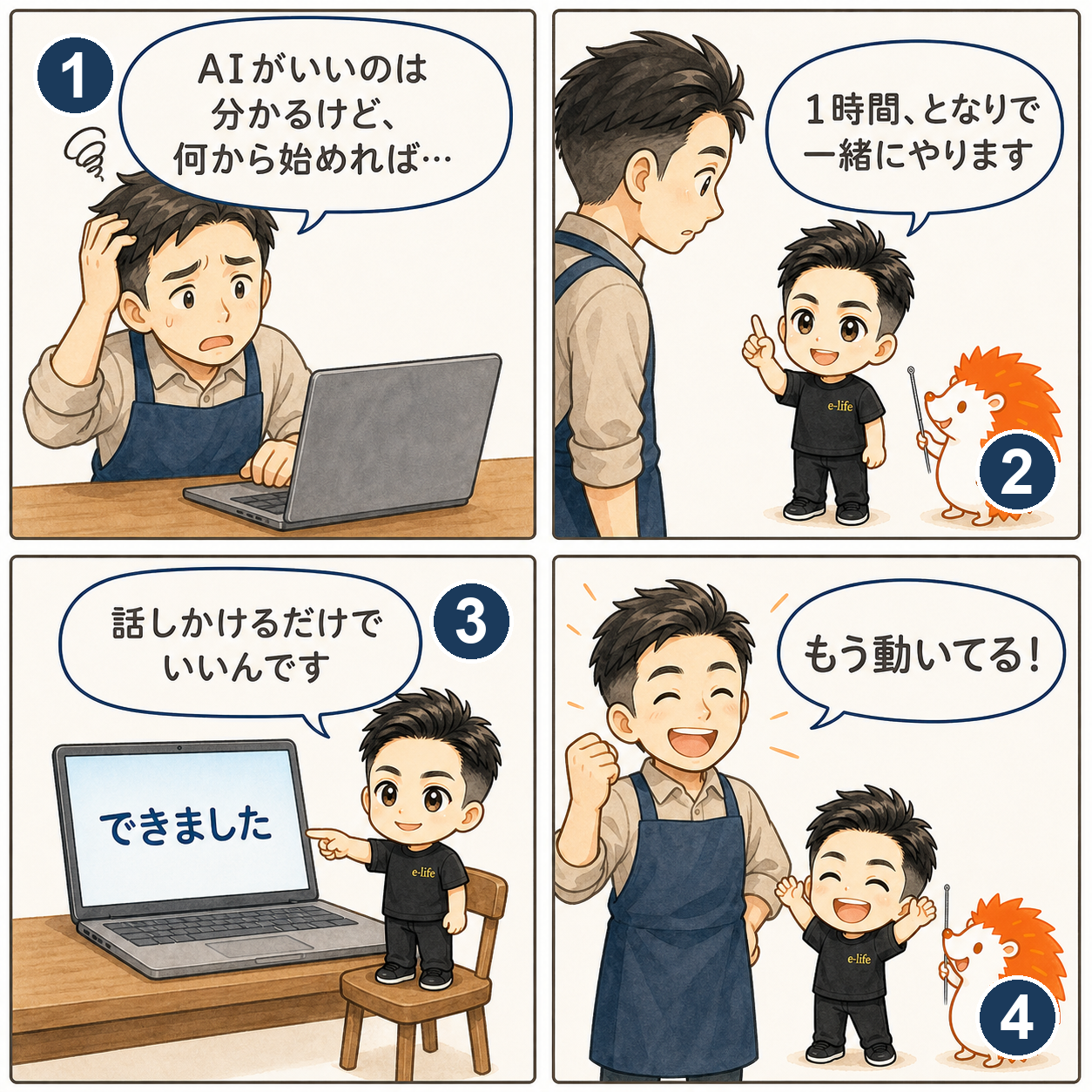 Claude Code立ち上げ作業会の4コマ漫画